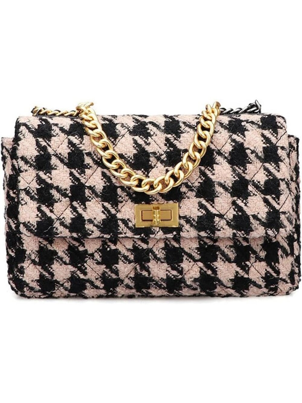 Chic Houndstooth PU Leather Shoulder Bag | Stylish Crossbody Handbag for